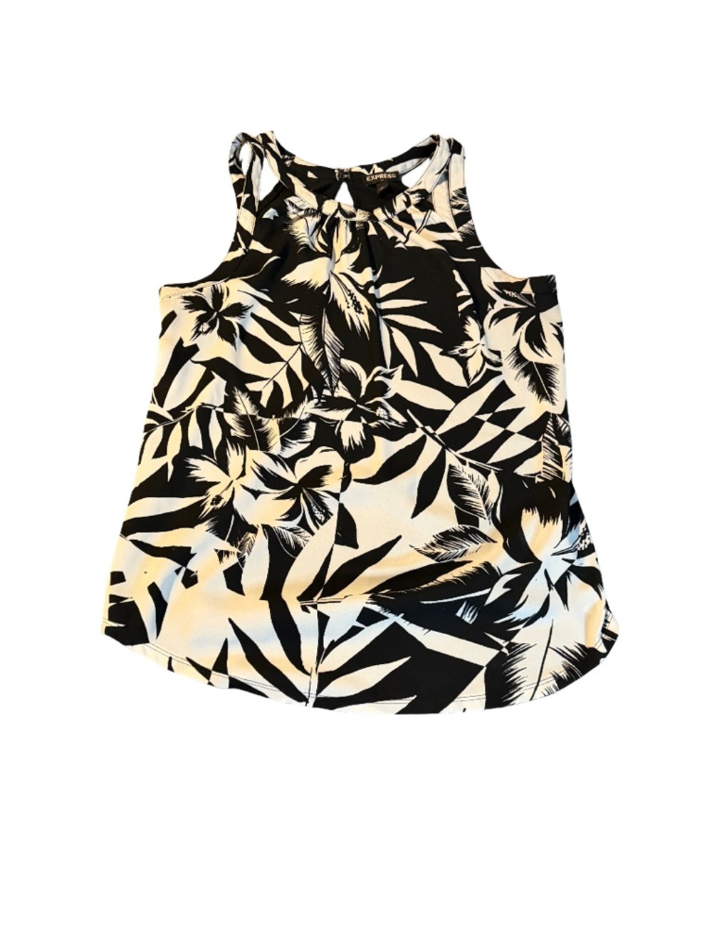 Express Black & White Tropical Print Sleeveless Tank